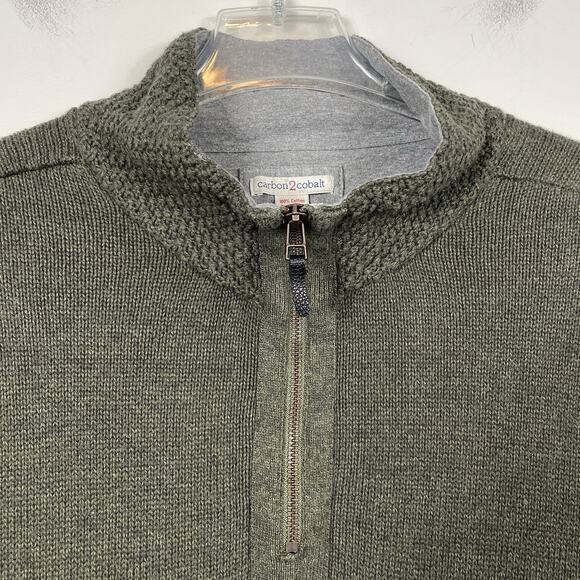 Carbon 2 Cobalt 1/4 Zip Sweater Mens Large Olive Rib Knit Textured Preppy Casual - Picture 4 of 11